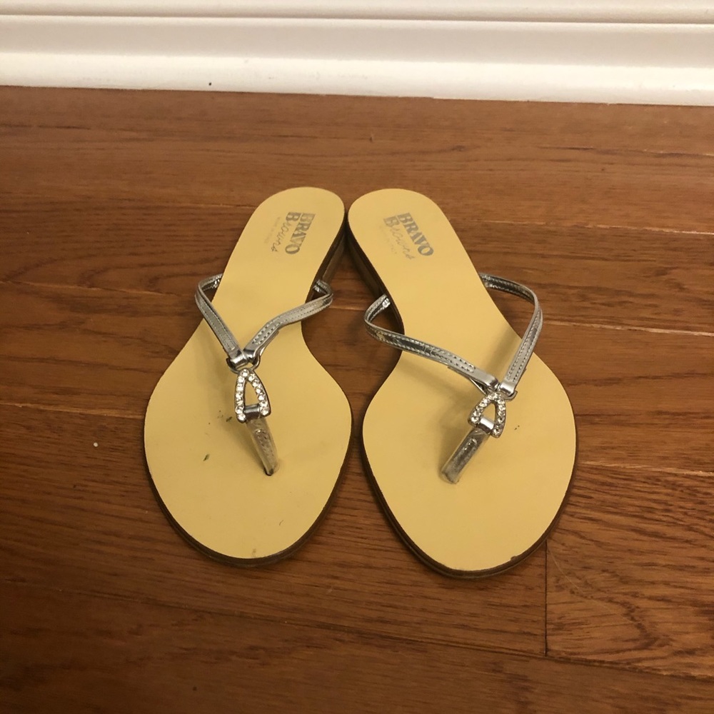 Bravo Browns Silver Leather Flip Flops